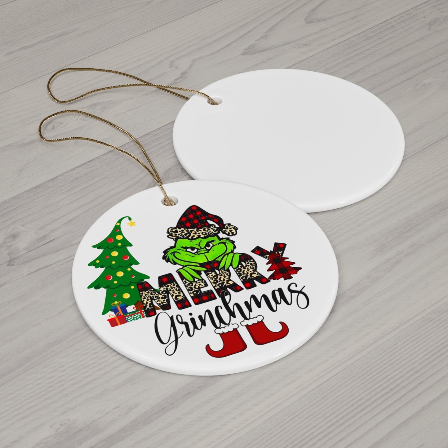 Merry Grinchmas Christmas Ornament, Holiday Ornament, Round Christmas Ornament, Snowflake Christmas Ornament, Holiday Grinchmas Ceramic Ornament