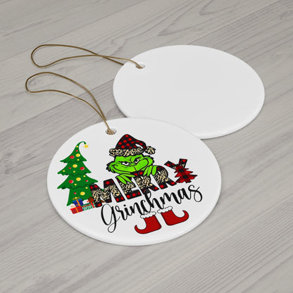 Merry Grinchmas Christmas Ornament, Holiday Ornament, Round Christmas Ornament, Snowflake Christmas Ornament, Holiday Grinchmas Ceramic Ornament