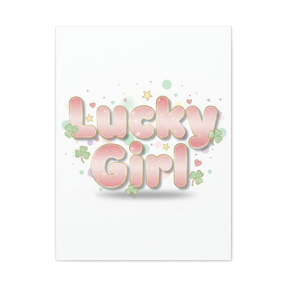 Lucky Girl mantra Canvas, Manifest Luck wall art | 2026 lucky charms, pastel metallic accents