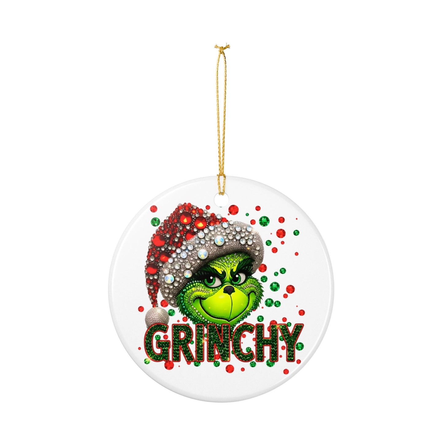 Grinchy Face Holiday Ornament | Ceramic Christmas Decoration