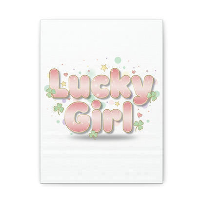 Lucky Girl mantra Canvas, Manifest Luck wall art | 2026 lucky charms, pastel metallic accents