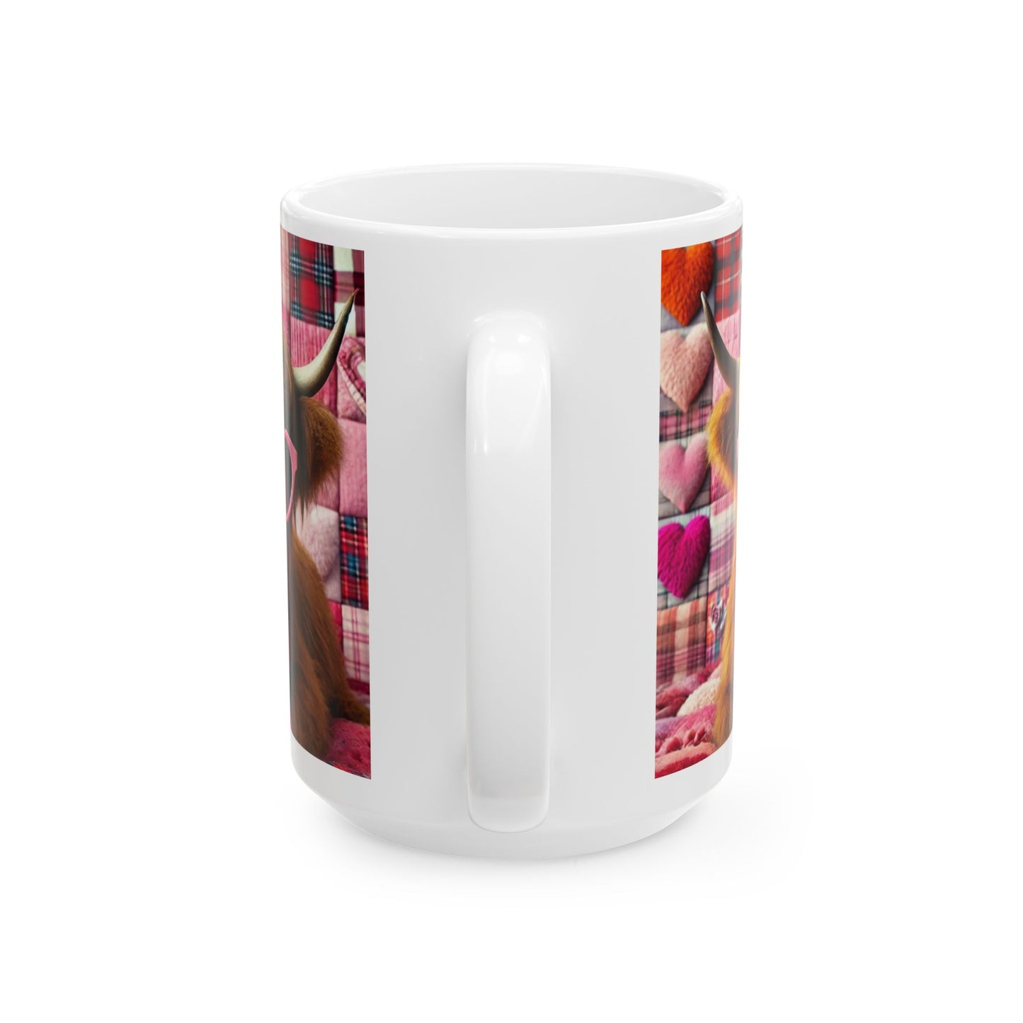 Valentine's Day Ceramic Mug, Valentine's Cow Mug, Valentine's Day Coffee Cup, Pink and White Cow Valentine's Day Gift Mug