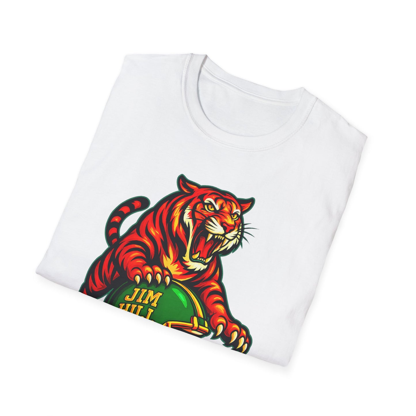 Jim Hill Tigers Homecoming 2025 T-Shirt | Fierce Tiger Mascot Football Graphic Tee | Green & Yellow School Spirit Shirt