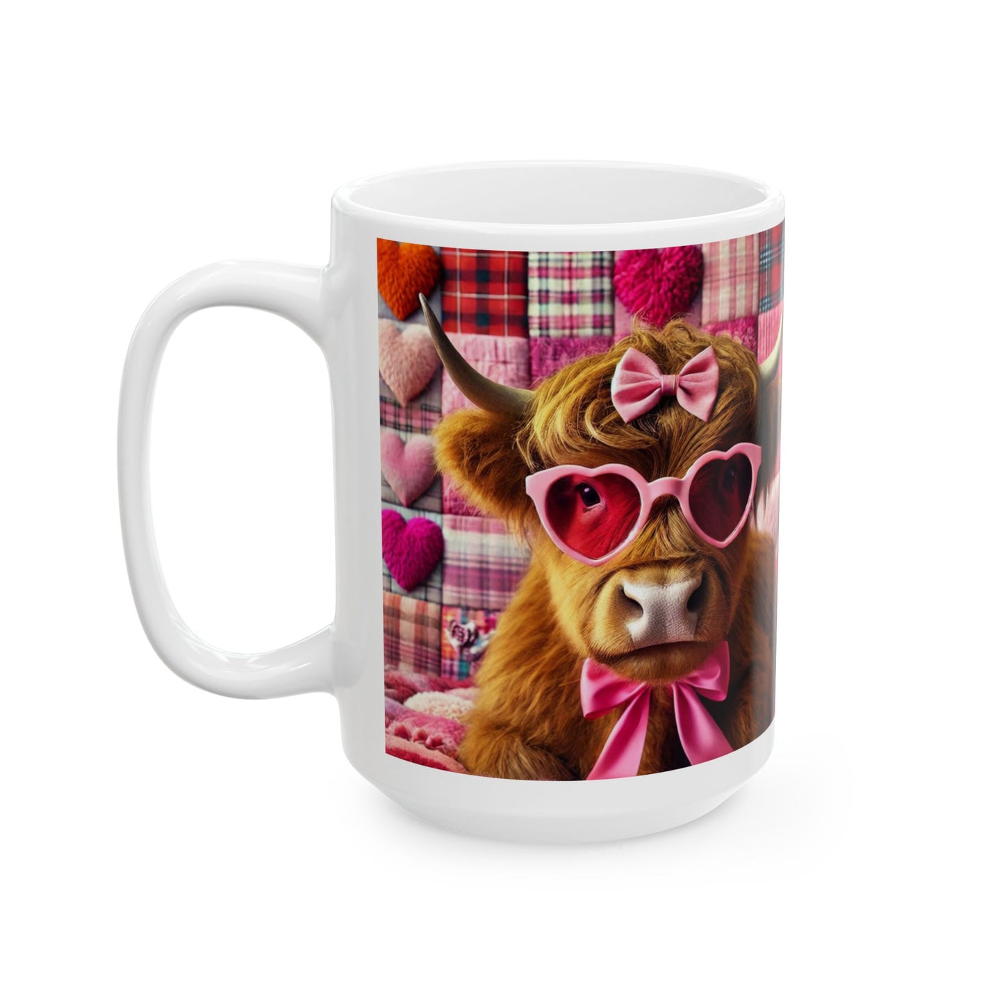 Valentine's Day Ceramic Mug, Valentine's Cow Mug, Valentine's Day Coffee Cup, Pink and White Cow Valentine's Day Gift Mug