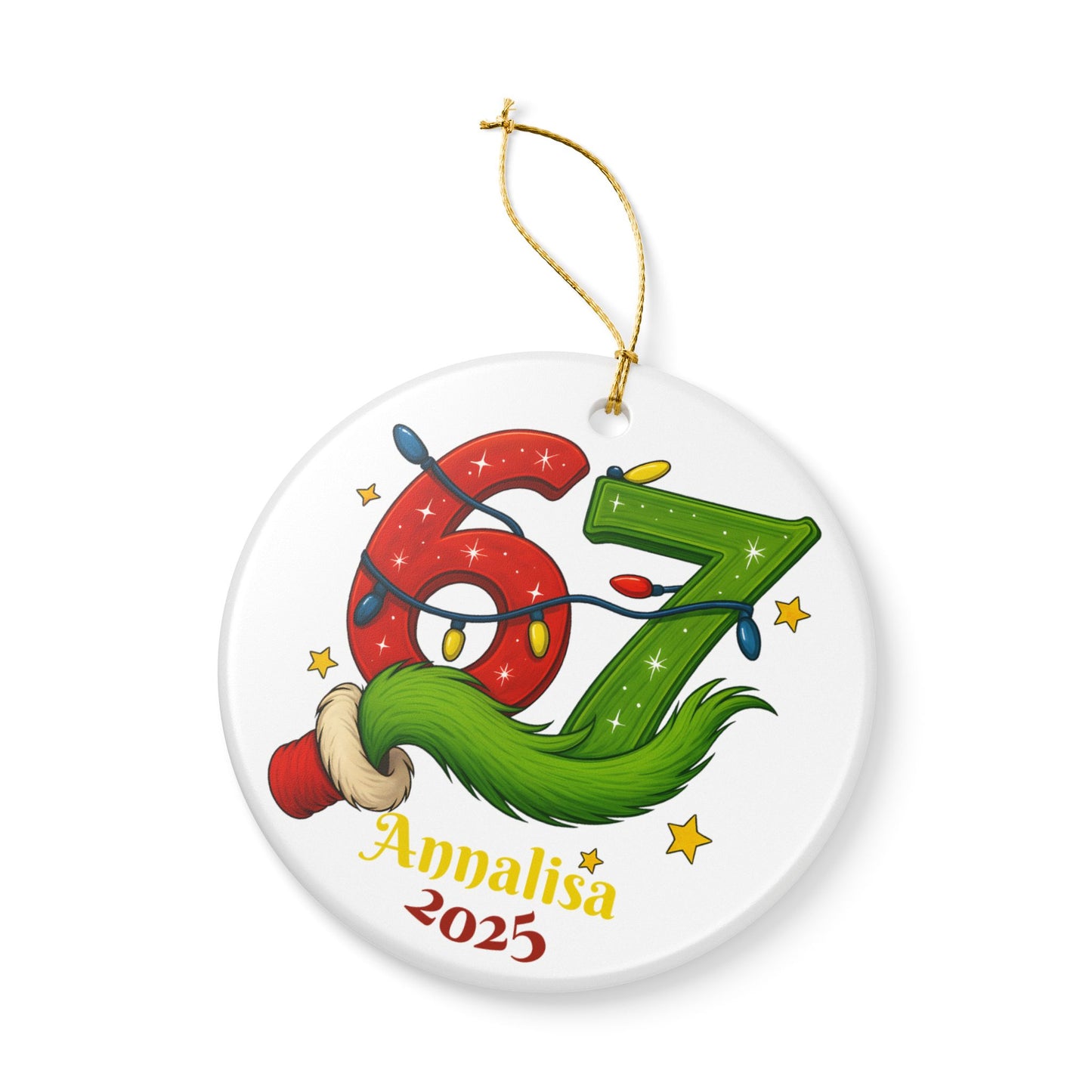 Personalized Grinch Ceramic Ornament Christmas, Viral 67 Ornament 2025, Funny Christmas Decor | Personalized Name | Trending Holiday Gift