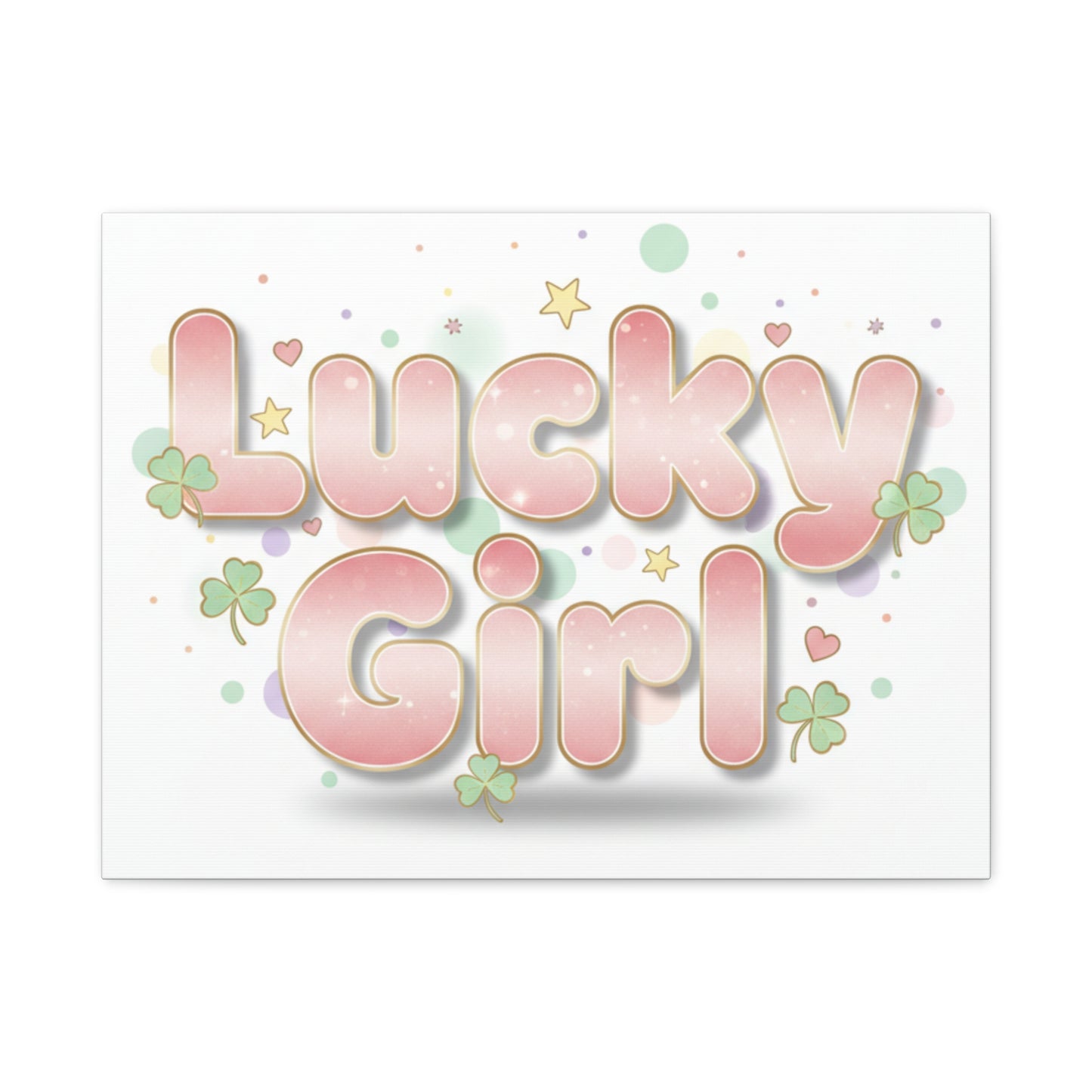Lucky Girl mantra Canvas, Manifest Luck wall art | 2026 lucky charms, pastel metallic accents