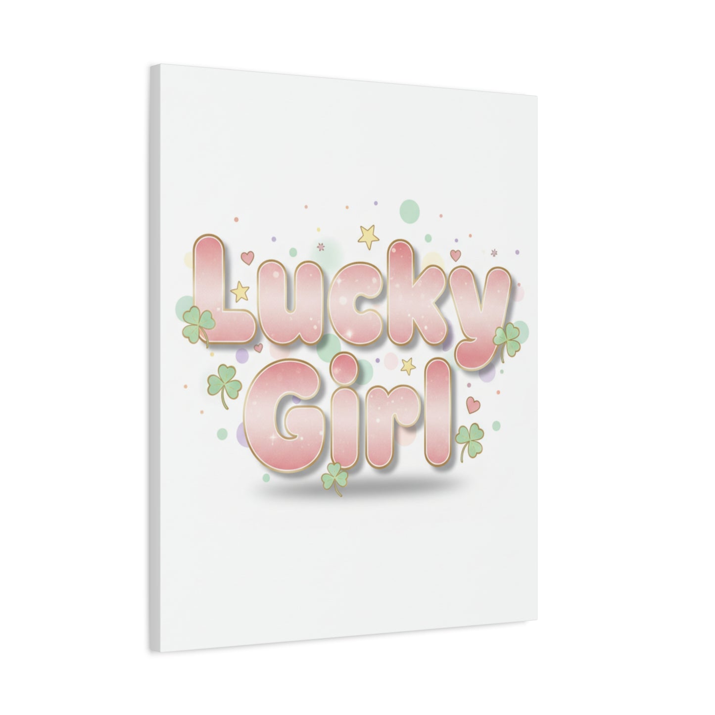 Lucky Girl mantra Canvas, Manifest Luck wall art | 2026 lucky charms, pastel metallic accents