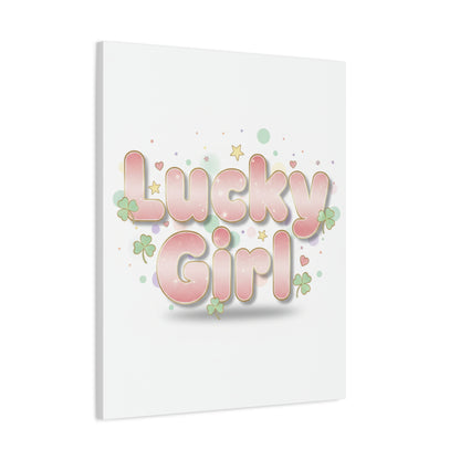 Lucky Girl mantra Canvas, Manifest Luck wall art | 2026 lucky charms, pastel metallic accents