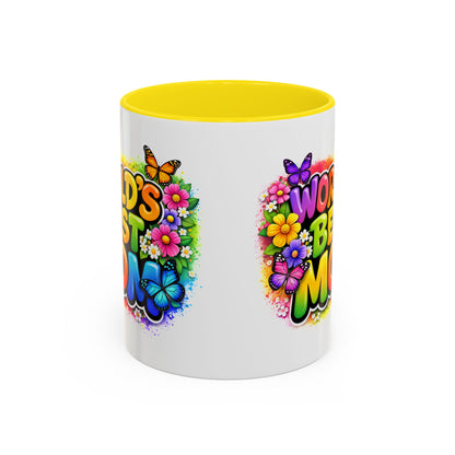 World's Best Mom mug | Accent Coffee Mug 11oz 15oz, colorful floral butterfly design