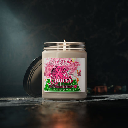 Tackle Cancer One Yard at a Time Soy Candle 9oz, Breast Cancer Awareness Soy Candle 9oz