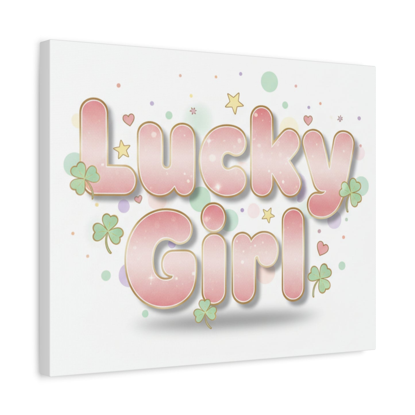 Lucky Girl mantra Canvas, Manifest Luck wall art | 2026 lucky charms, pastel metallic accents