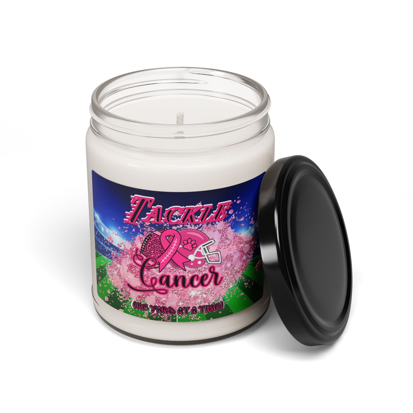 Tackle Cancer ONE YARD AT A TIME Soy Candle 9oz, Breast Cancer Soy Candle 9oz