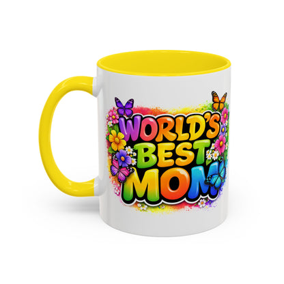 World's Best Mom mug | Accent Coffee Mug 11oz 15oz, colorful floral butterfly design
