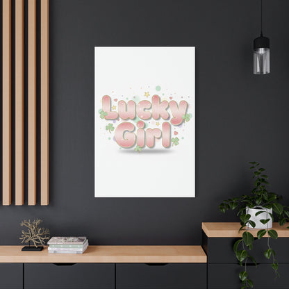 Lucky Girl mantra Canvas, Manifest Luck wall art | 2026 lucky charms, pastel metallic accents