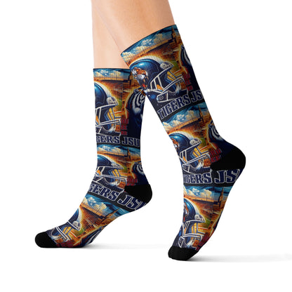 Sublimation Sock Design JSU Tigers Socks, Jackson State University Fan Gear, JSU Tiger Mascot Crew Socks, HBCU Pride Gift for Him or Her
