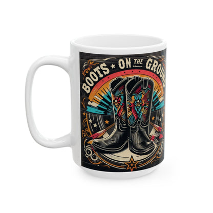 Boots on the Ground Ceramic Mug - 15oz, Perfect Gift for Coffee Lovers