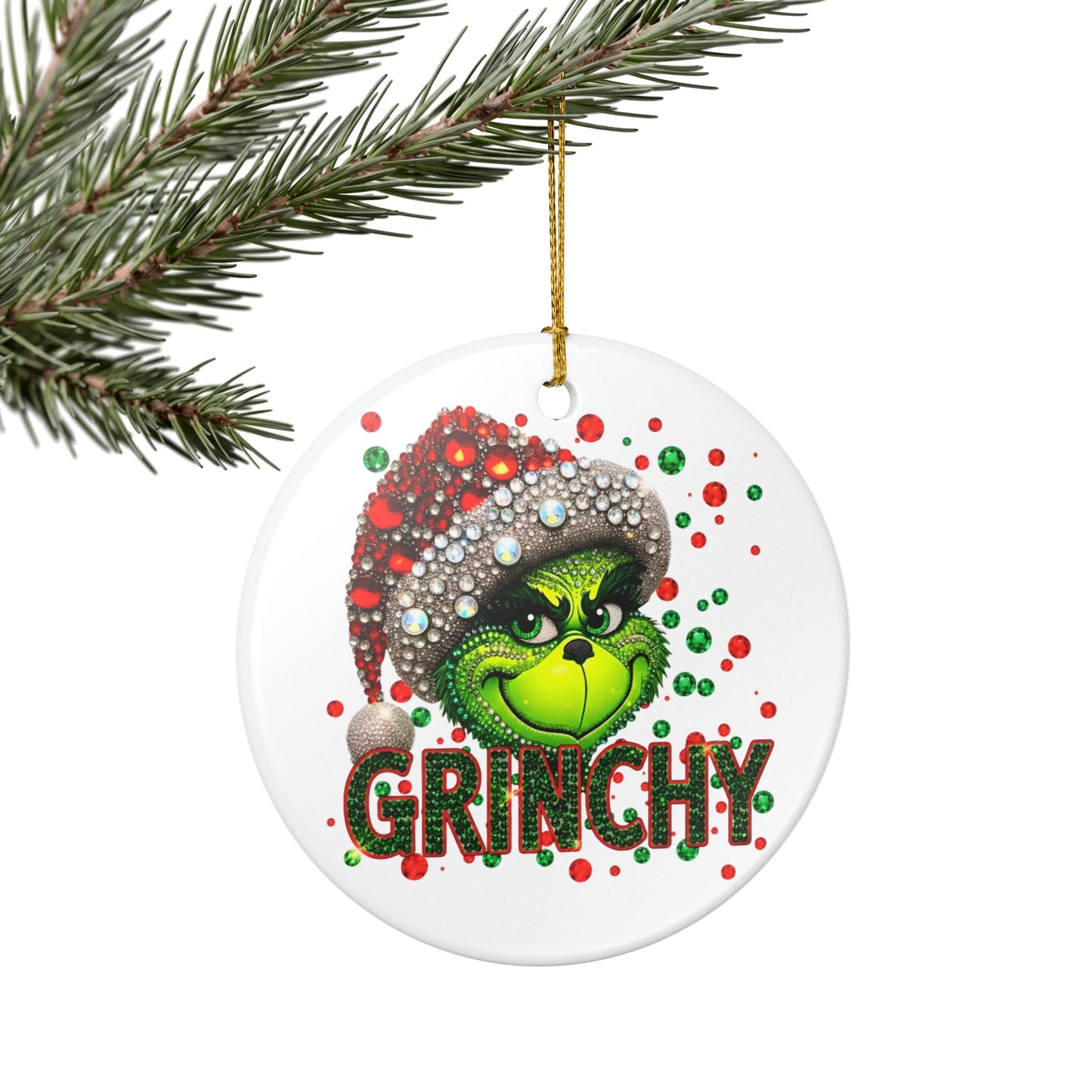 Grinchy Face Holiday Ornament | Ceramic Christmas Decoration