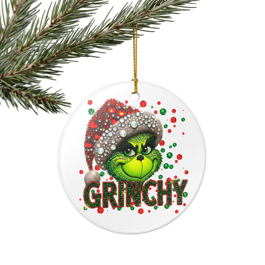 Grinchy Face Holiday Ornament | Ceramic Christmas Decoration