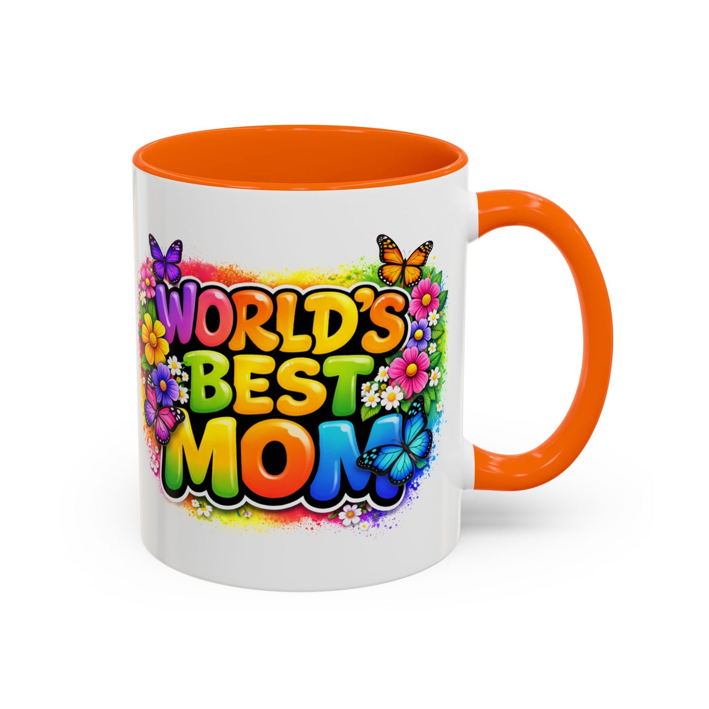 World's Best Mom mug | Accent Coffee Mug 11oz 15oz, colorful floral butterfly design