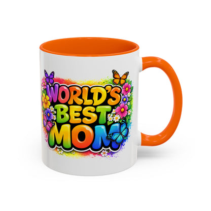 World's Best Mom mug | Accent Coffee Mug 11oz 15oz, colorful floral butterfly design