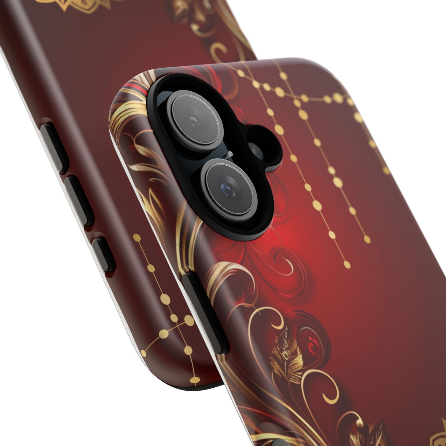 Filigree Red and Gold Tough Phone Case, Protective Cover for iPhone, Stylish Accessories for Women and Men, Durable Phone Case, Gift for Her