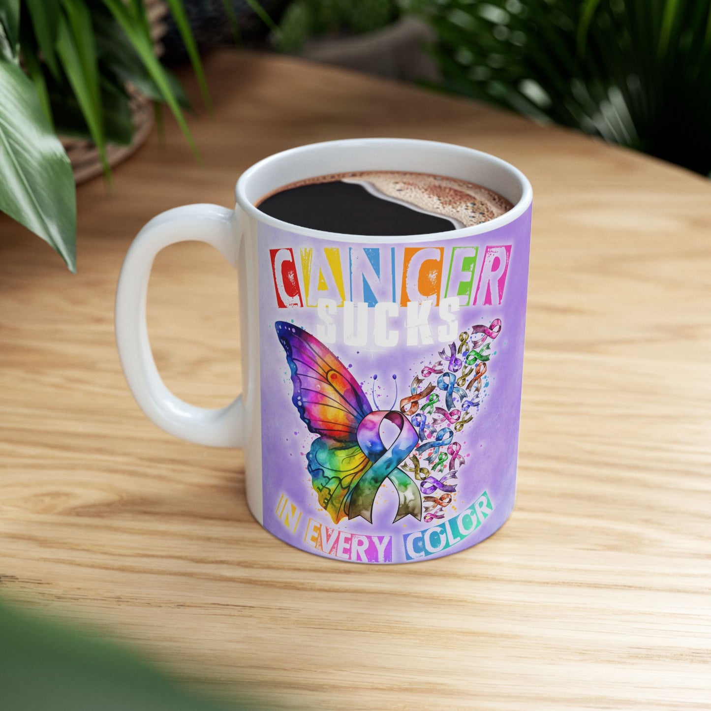 Cancer Mug, Cancer Coffee Cup, Cancer Ceramic Mug, Sucks in Every Color Butterfly Ceramic Mug, 11oz, 15oz