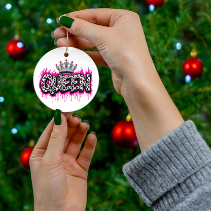 Ceramic Ornament, Holiday Decor, Pink Queen Leopard Print, Gift For Her, Gift Idea, Winter Home Decor, Festive Ornament, Holiday Gift