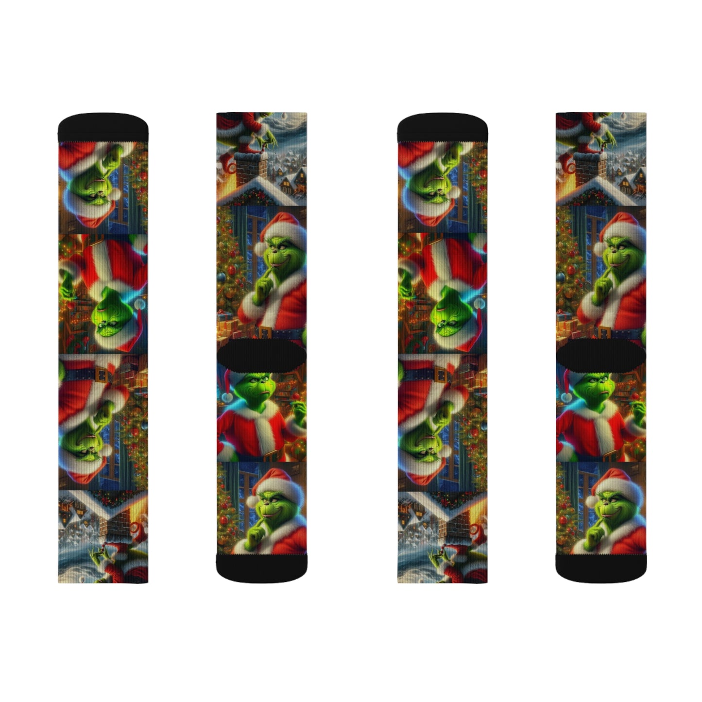 Grinch Christmas Sublimation Socks - Funny Holiday Crew Socks - Santa Grinch Gift - Vibrant Print Xmas Stocking Stuffer, Sublimated Socks,
