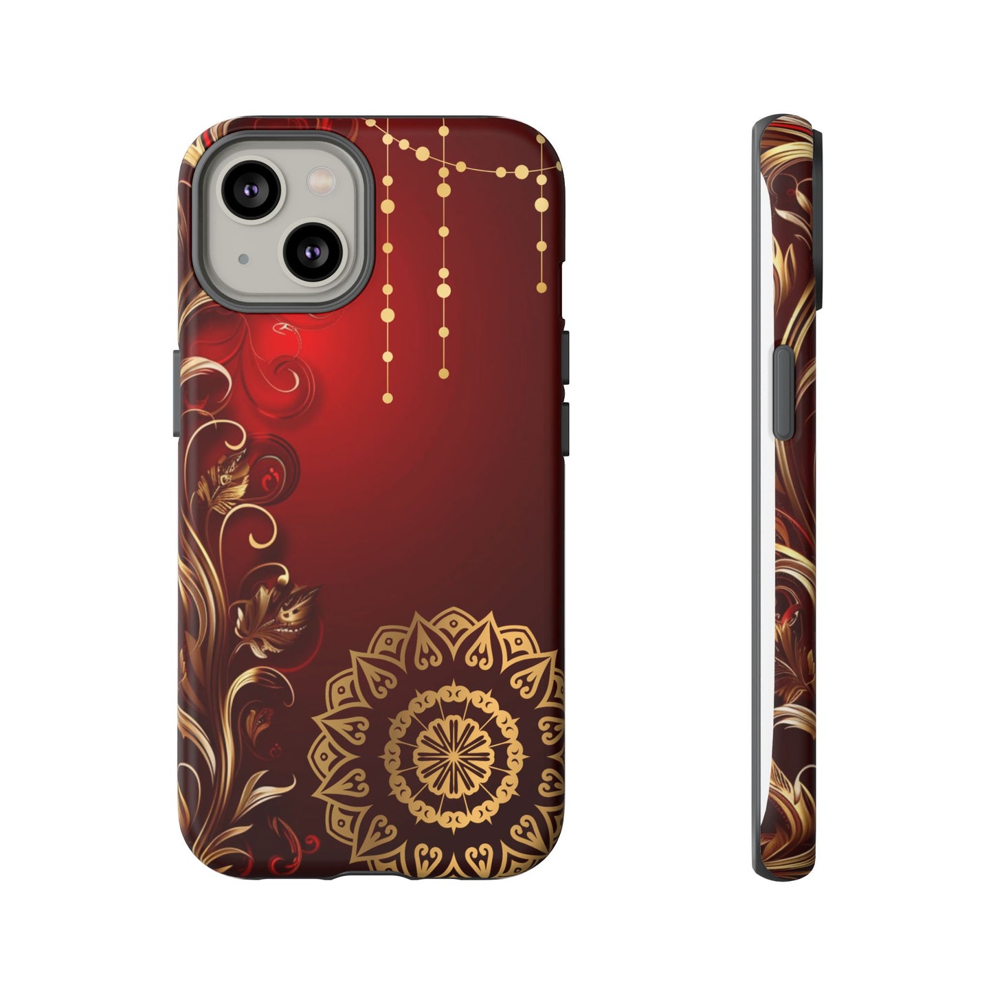 Filigree Red and Gold Tough Phone Case, Protective Cover for iPhone, Stylish Accessories for Women and Men, Durable Phone Case, Gift for Her