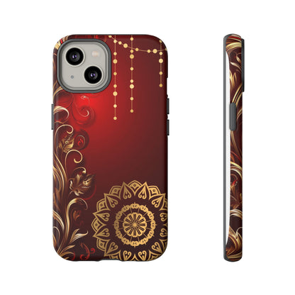 Filigree Red and Gold Tough Phone Case, Protective Cover for iPhone, Stylish Accessories for Women and Men, Durable Phone Case, Gift for Her