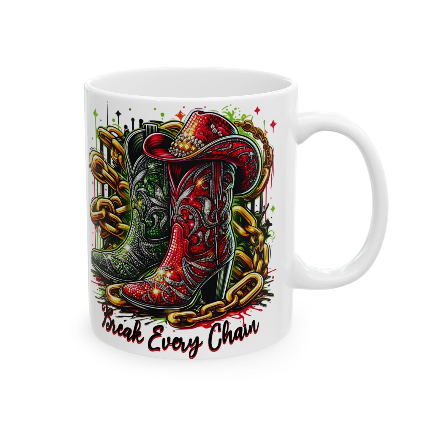 Black History Break Every Chain Boots on the Ground Ceramic Mug, Black Excellence Coffee Cup, Celebrate Black Heritage, 11oz 15oz