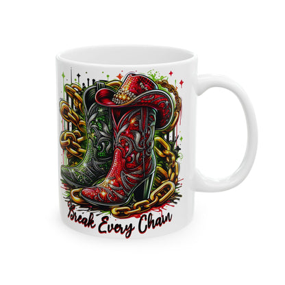 Black History Break Every Chain Boots on the Ground Ceramic Mug, Black Excellence Coffee Cup, Celebrate Black Heritage, 11oz 15oz