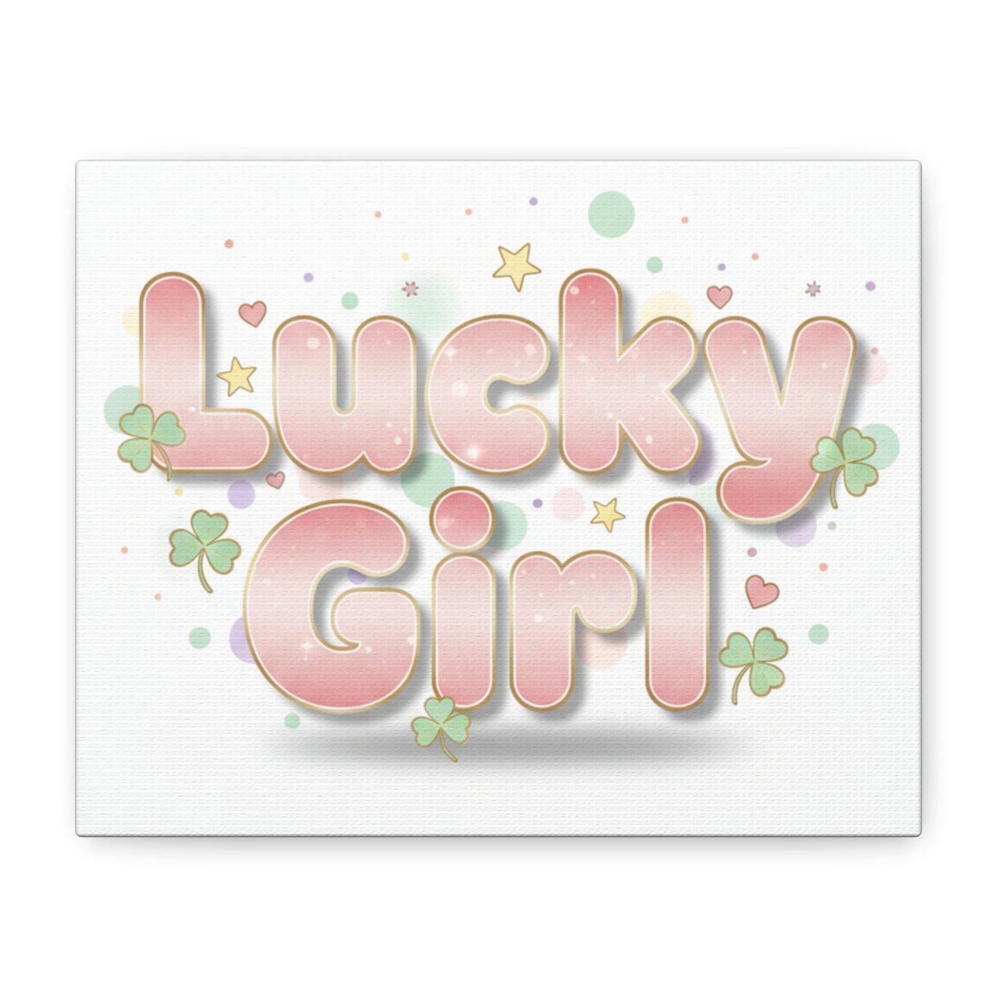Lucky Girl mantra Canvas, Manifest Luck wall art | 2026 lucky charms, pastel metallic accents