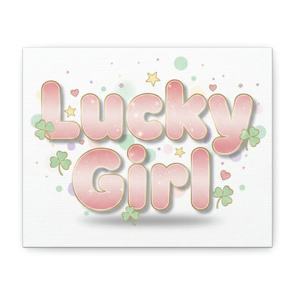 Lucky Girl mantra Canvas, Manifest Luck wall art | 2026 lucky charms, pastel metallic accents