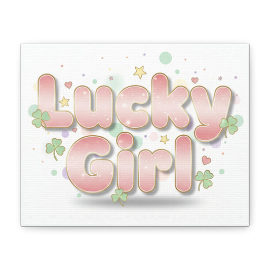 Lucky Girl mantra Canvas, Manifest Luck wall art | 2026 lucky charms, pastel metallic accents