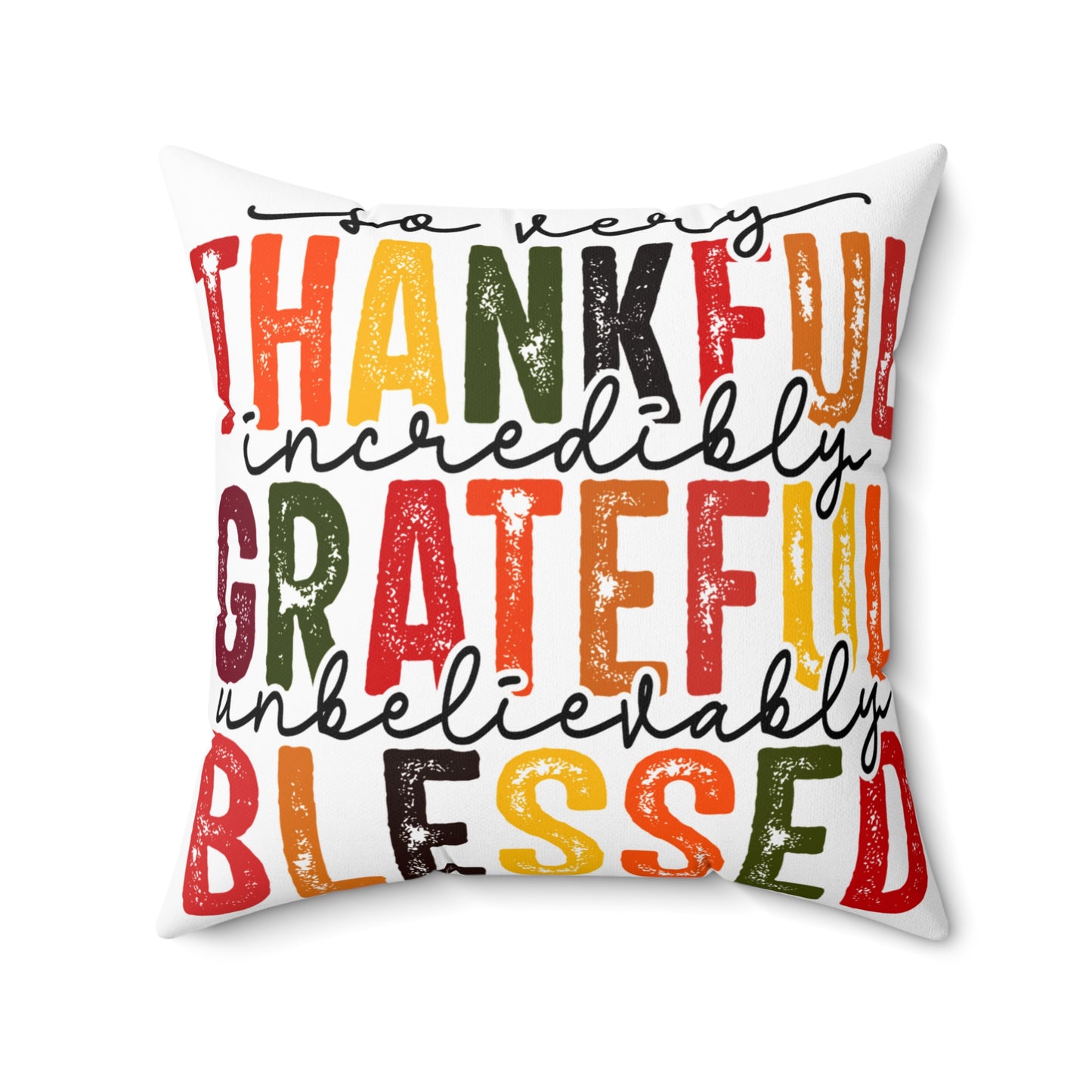 Thankful Grateful Blessed Pillow, Fall Decor, Thanksgiving Throw Pillow, Spun Poly Square Cushion, Home Accent, Double-sided Pillow