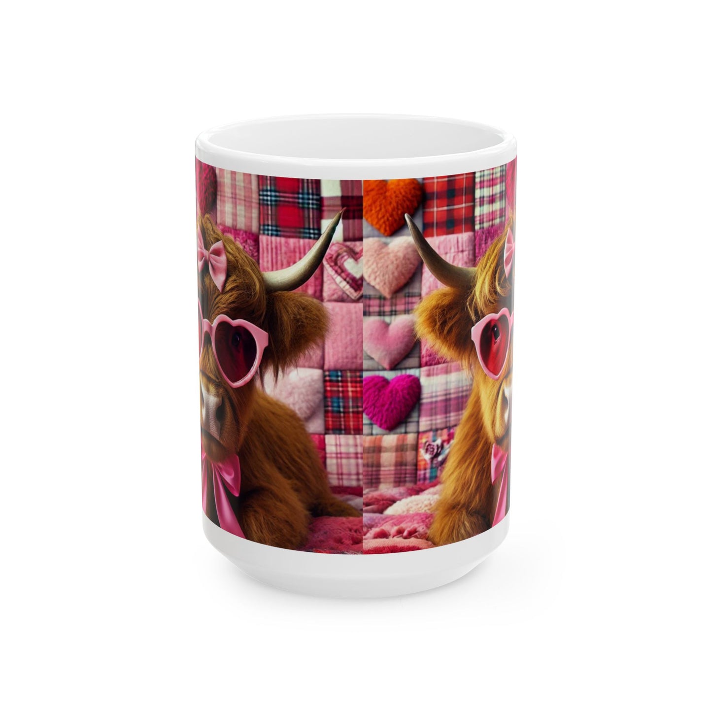 Valentine's Day Ceramic Mug, Valentine's Cow Mug, Valentine's Day Coffee Cup, Pink and White Cow Valentine's Day Gift Mug