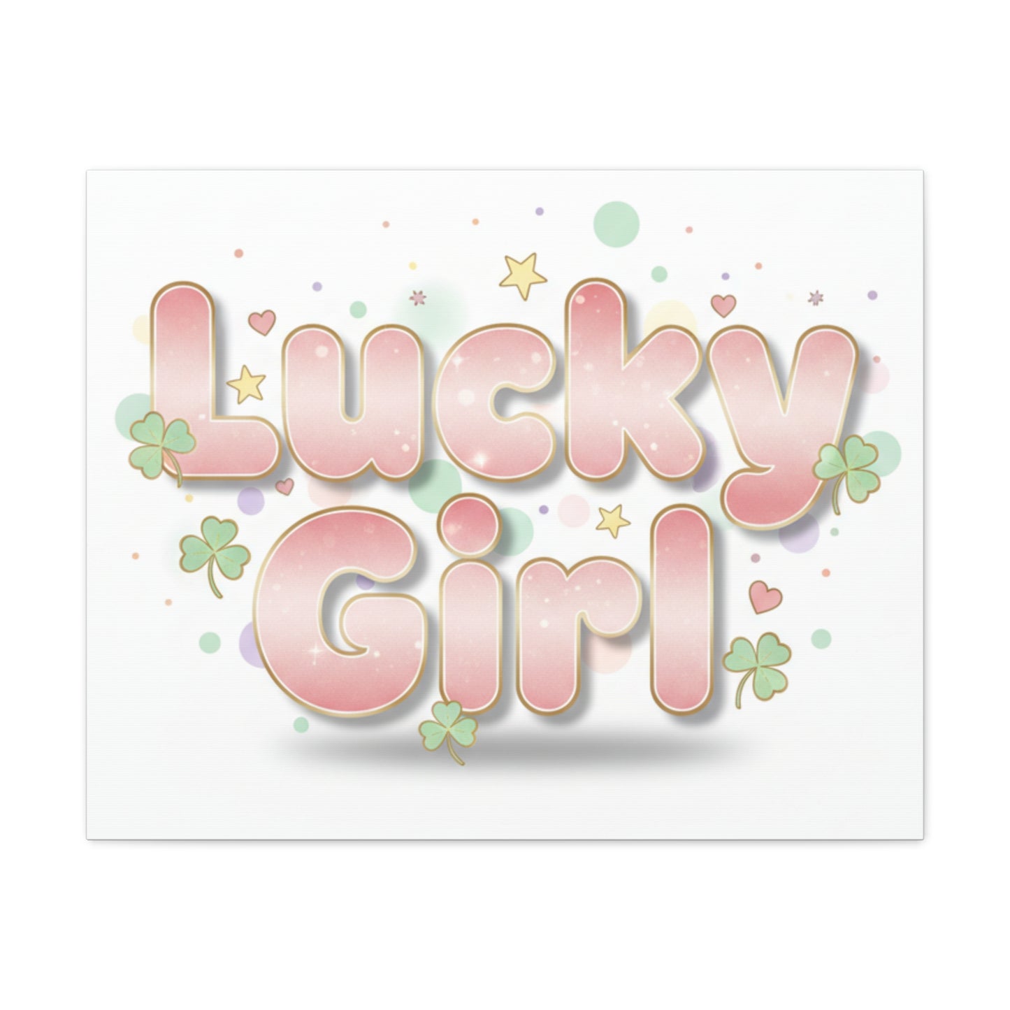 Lucky Girl mantra Canvas, Manifest Luck wall art | 2026 lucky charms, pastel metallic accents