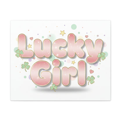 Lucky Girl mantra Canvas, Manifest Luck wall art | 2026 lucky charms, pastel metallic accents