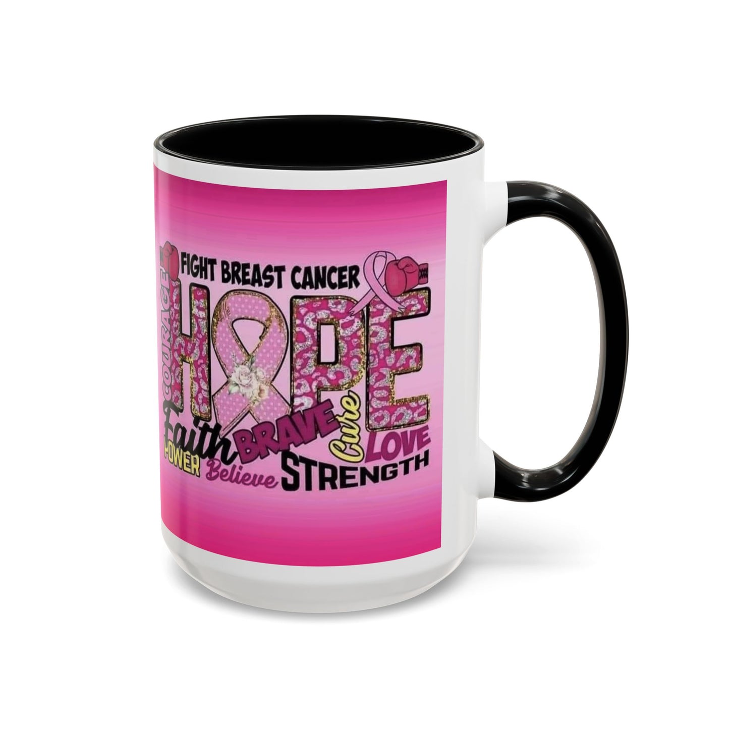 Pink Fight Breast Cancer Two Tone Coffee Mug (11, 15oz)