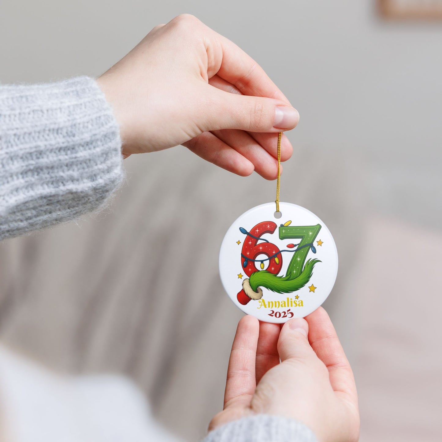 Personalized Grinch Ceramic Ornament Christmas, Viral 67 Ornament 2025, Funny Christmas Decor | Personalized Name | Trending Holiday Gift