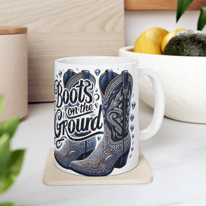 Boots on the Ground Ceramic Mug - Rustic Western Coffee Cup, Country Decor, Gift for Cowgirl, Rodeo Lover, Home Barware