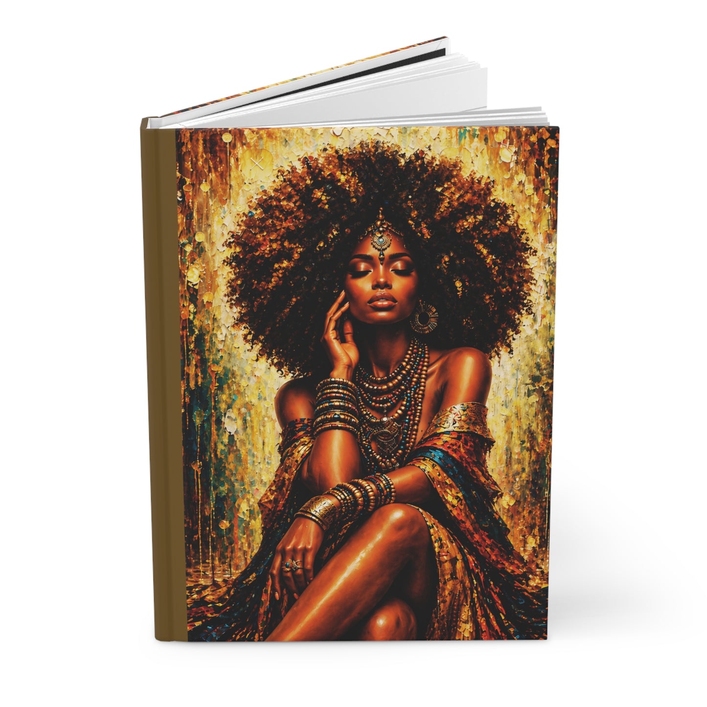 Regal Black Woman Portrait Hardcover Journal | Afrocentric Gold Teal Art