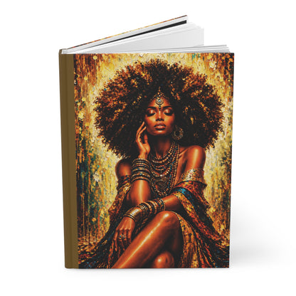 Regal Black Woman Portrait Hardcover Journal | Afrocentric Gold Teal Art