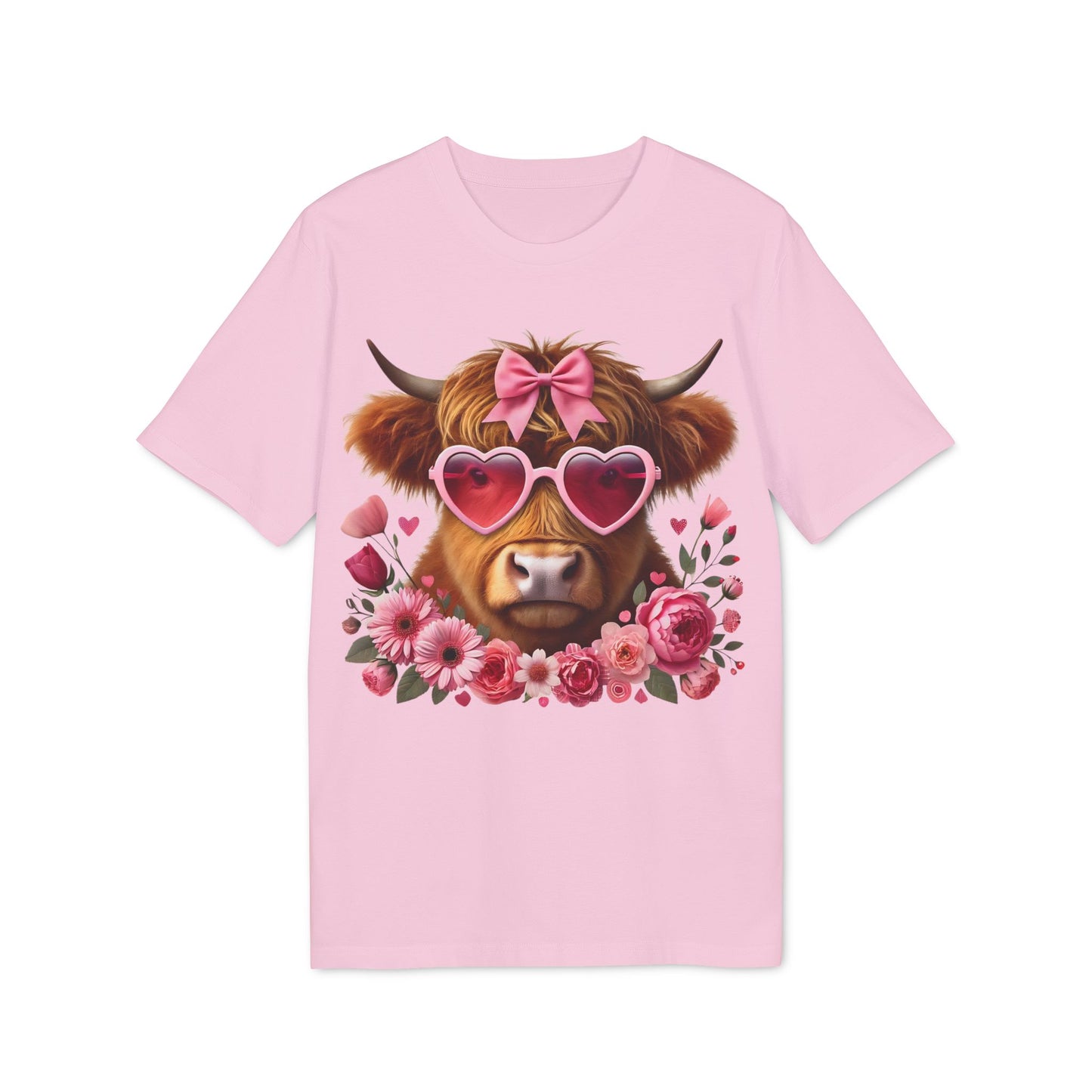 Valentine's Day Pink Cow Unisex T-shirt, Love Heart Animal Tee, Valentine Gift Apparel, Cute Cow Shirt, Valentine's Day Gift