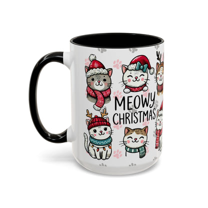 Meowy Christmas Cat Paw Accent Coffee Mug | Cats in Hats Scarves Antlers