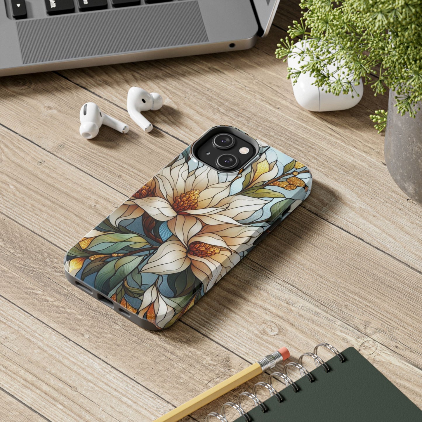 Stain glass Floral Design I-phone Case, Elegant Floral Tough Phone Case - Stylish Protection for Every Occasion, I-phone 13, 14, 15, 16