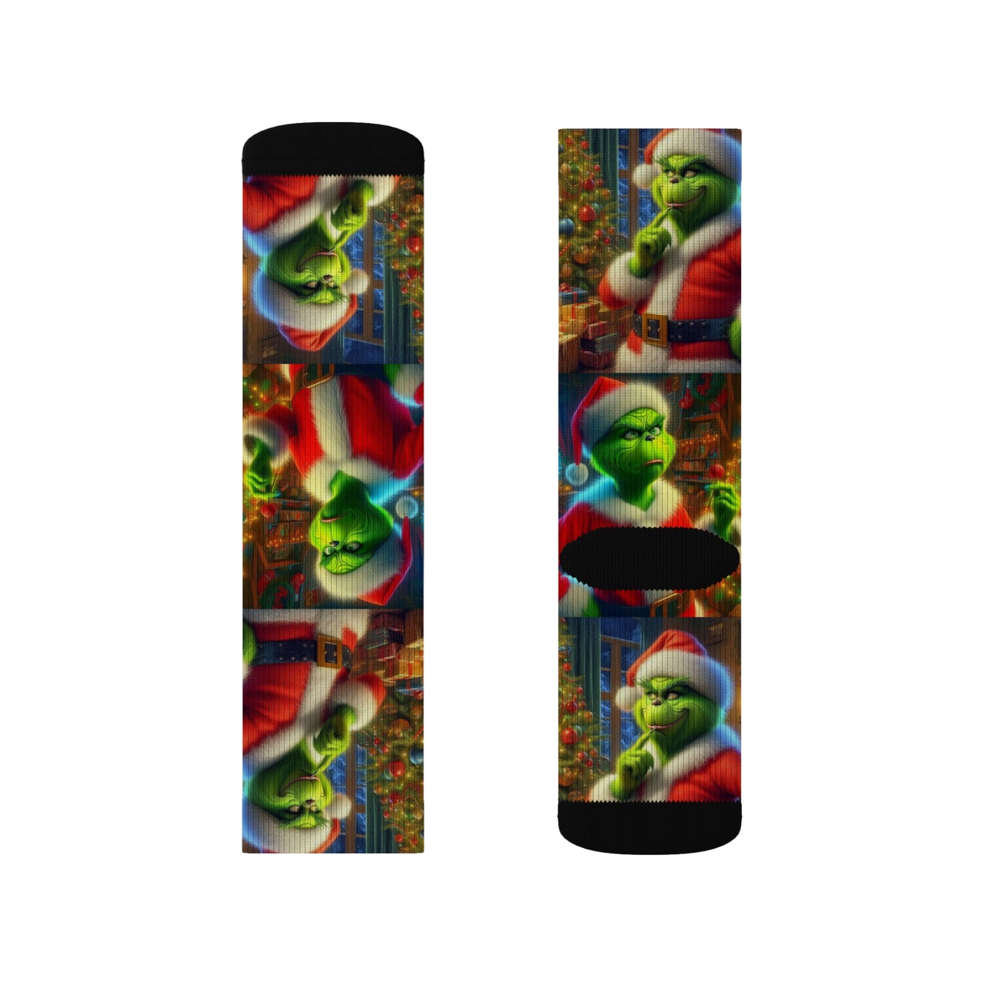 Grinch Christmas Sublimation Socks - Funny Holiday Crew Socks - Santa Grinch Gift - Vibrant Print Xmas Stocking Stuffer, Sublimated Socks,