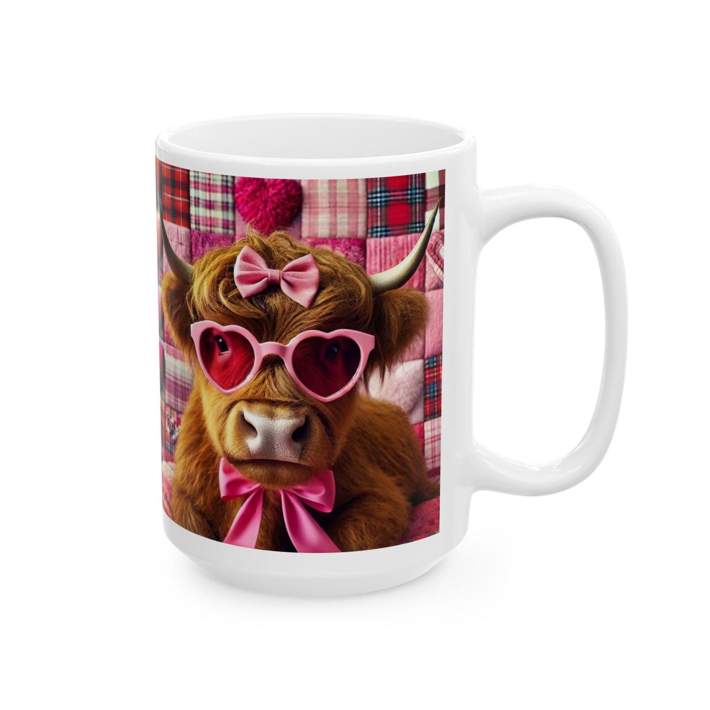 Valentine's Day Ceramic Mug, Valentine's Cow Mug, Valentine's Day Coffee Cup, Pink and White Cow Valentine's Day Gift Mug