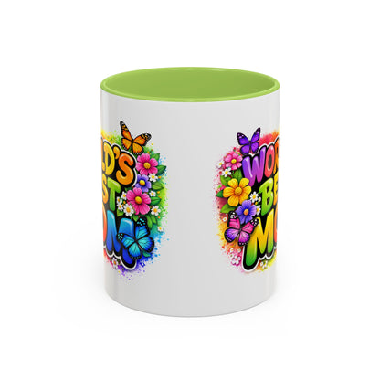 World's Best Mom mug | Accent Coffee Mug 11oz 15oz, colorful floral butterfly design